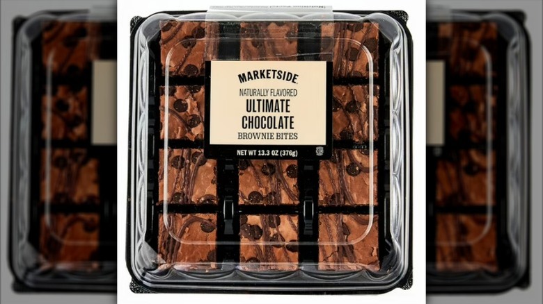A container of Marketside Ultimate Chocolate Brownie Bites