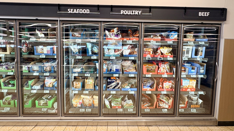 The front of the Aldi freezer section where frozen meals are kept