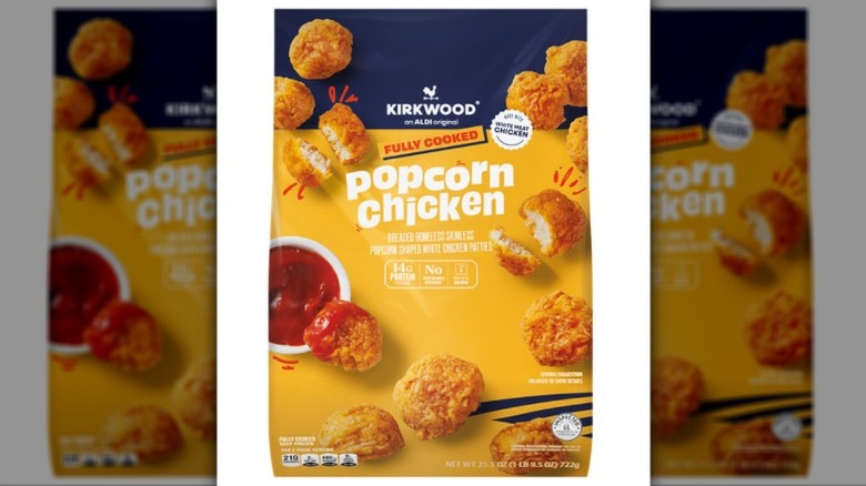 A bag of Kirkwood Fully Cooked Popcorn Chicken