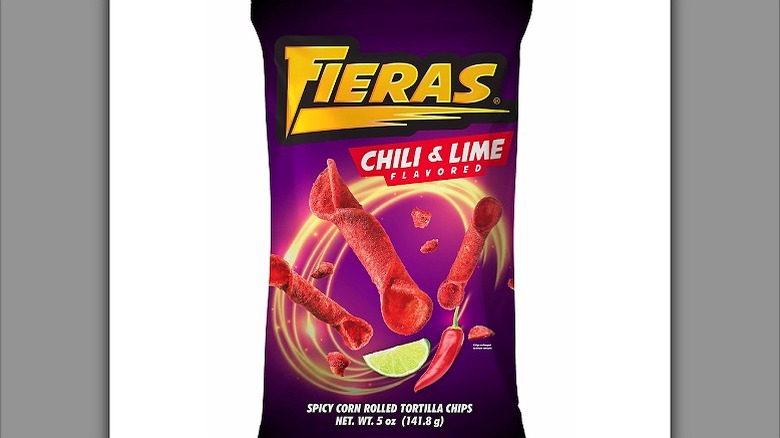 Purple packet of Fieras chili and lime with yellow and red text