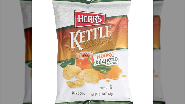 A packet of Herr's Kettle Cooked Honey Jalapeño Potato Chips