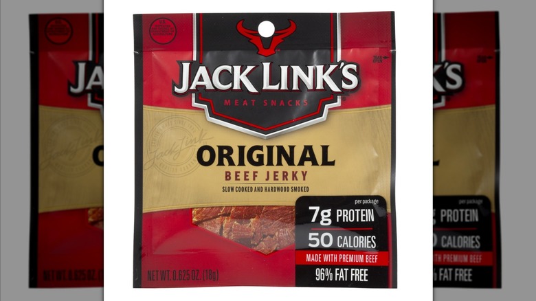 A pack of Jack Link's original beef jerky with the protein and fat content and calories