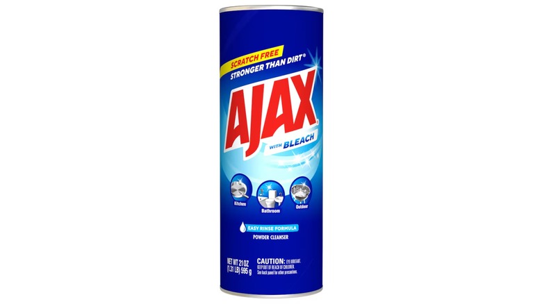 A blue bottle of Ajax powder cleanser with bleach