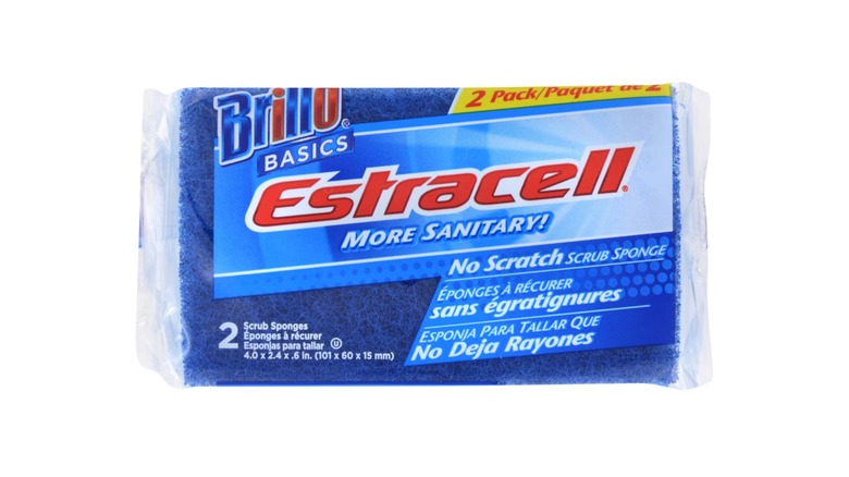 A 2 pack of Brillo Basics Estracell No-Scratch Scrub Sponges