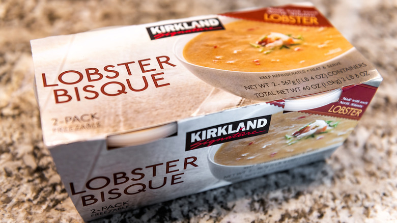 Box of Costco lobster bisque sitting on counter