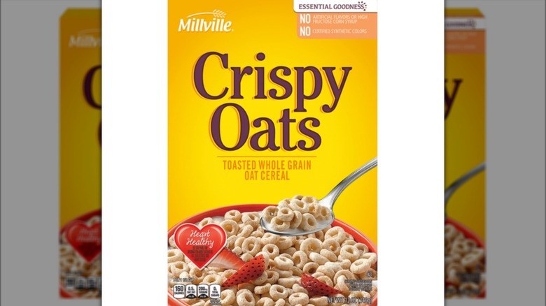 A box of Millville Crispy Oats on a white background