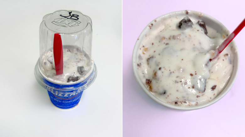 A close up of the front and top sides of a Snickers Brownie Blizzard Treat