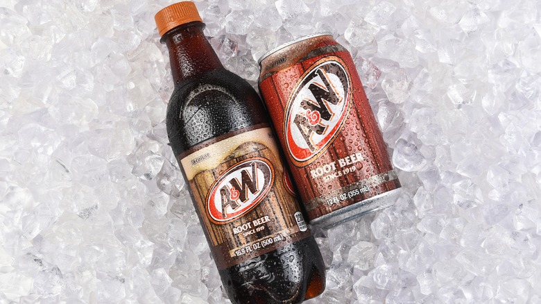 A&W Root Beer in bottle and can