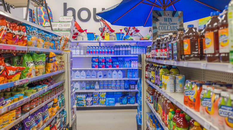 View of a snack aisle in a CVS pharmacy