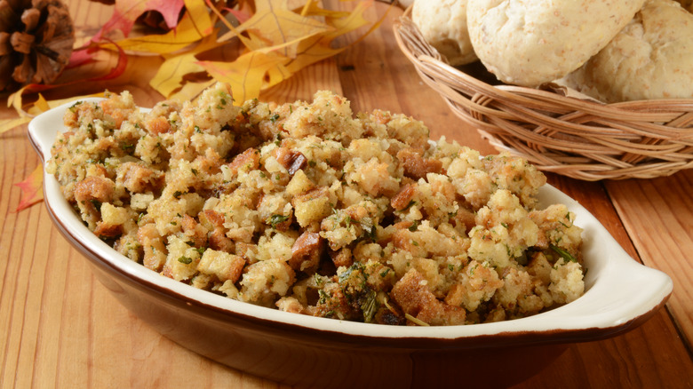 Bowl of turkey stuffing