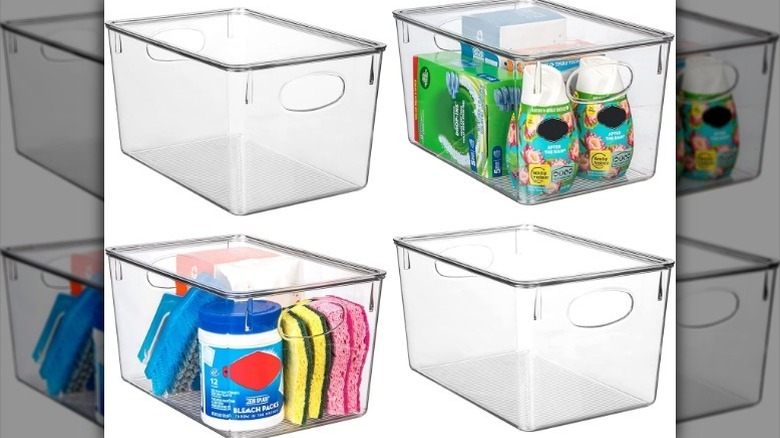 Four storage bins on white background.