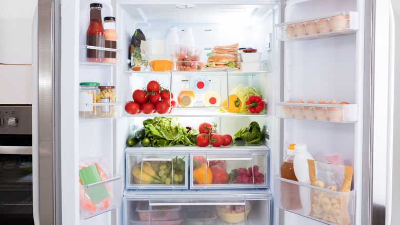 Inside of organized fridge.
