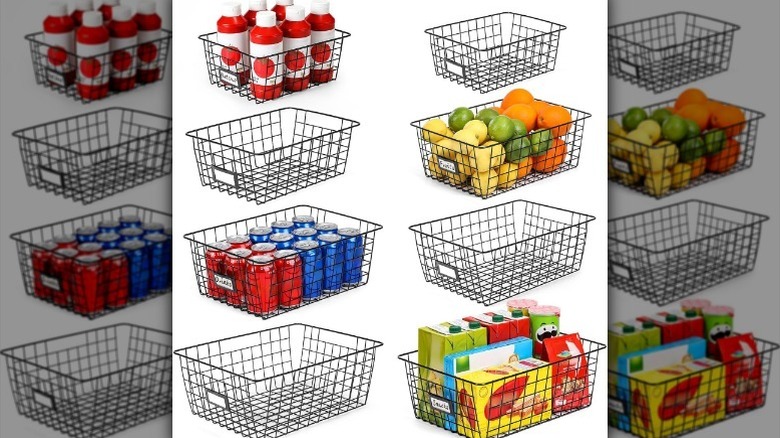 Wire basket set on white background.