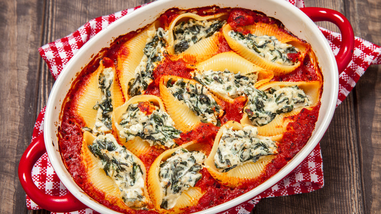 stuffed pasta shells in pan