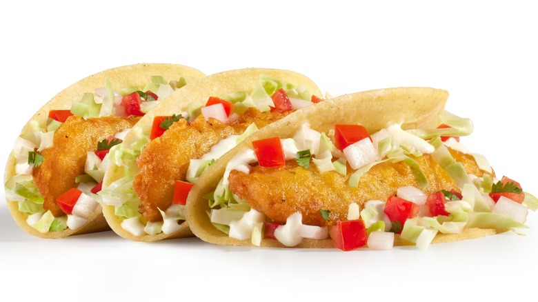 Close-up of Del Taco fish tacos