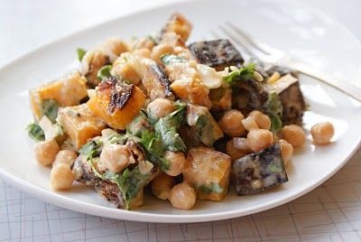 Warm Butternut Squash and Chickpea Salad with Tahini 