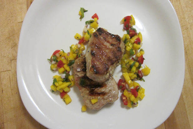 Grilled Pork Medallions with Mango-Poblano Salsa