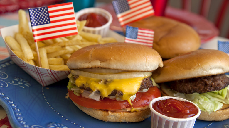 Hamburgers with American Flags