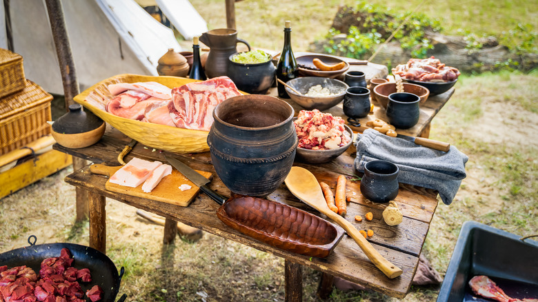 chopped meat on outdoor table