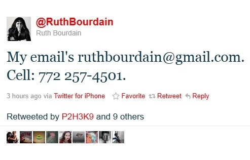 Ruth Bourdain&apos;s Tweet