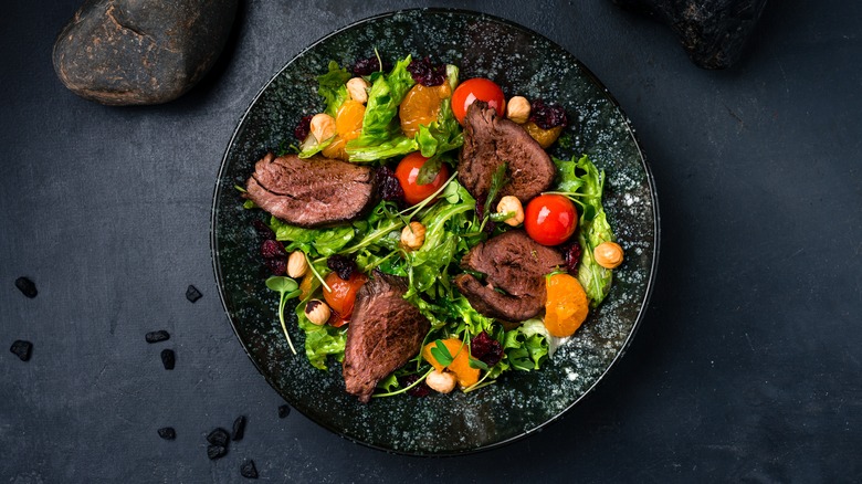 Steak salad on plate