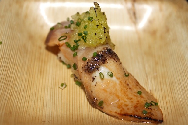 Hamachi Nigiri with Spicy Banana Pepper Mousse