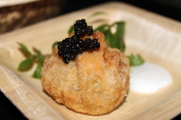 Uni Tempura with Osetra Caviar and Ginger Creme Fraiche