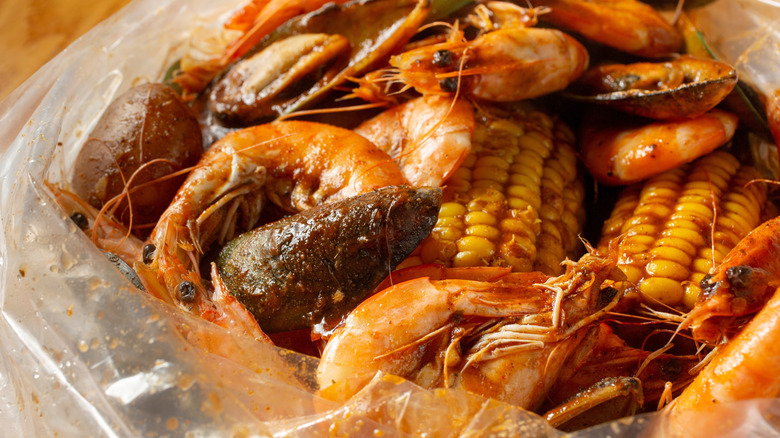 Seafood boil in plastic bag