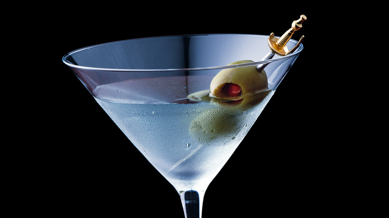 dirty martini against black background