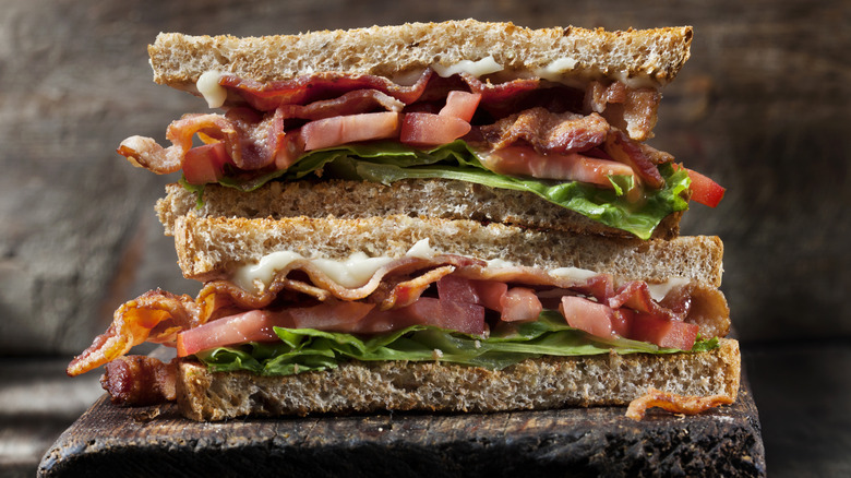 Stacked BLT sandwich halves