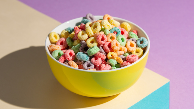 yellow bowl of froot loops cereal