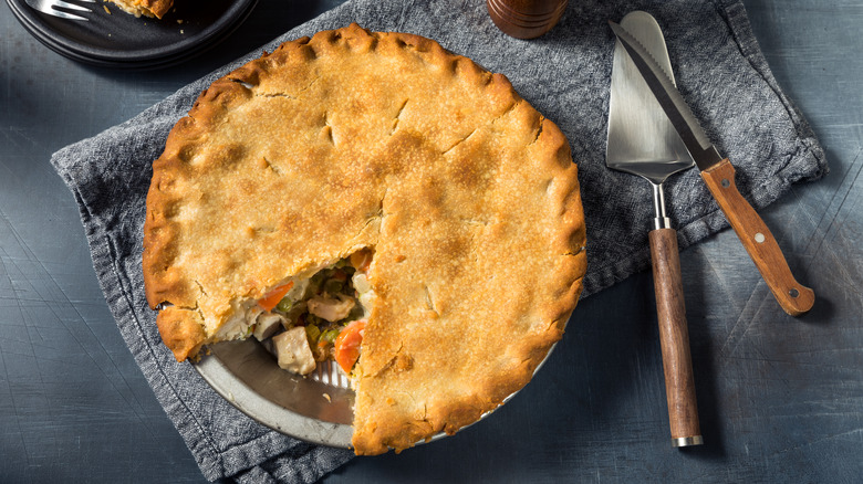 chicken pot pie with slice removed