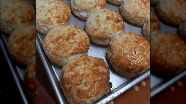 Freshly baked and buttered Bojangles buttermilk biscuits