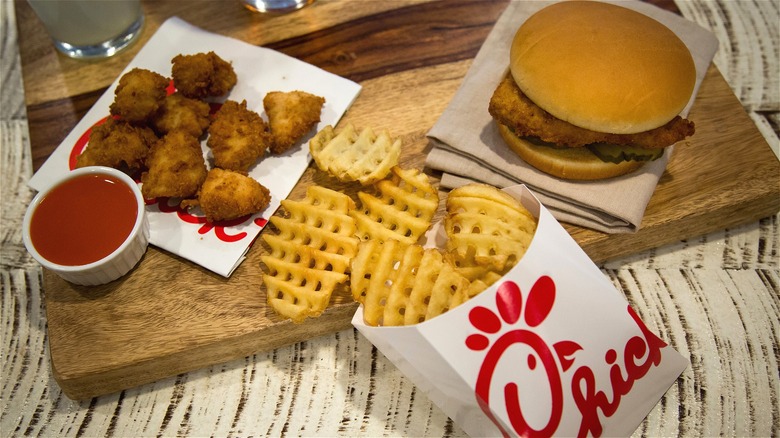 Chicken sandwich, nuggets, and fries from Chick-fil-A