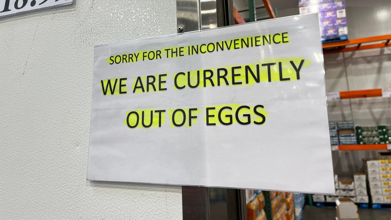 Sign in Costco apologizing for being out of eggs
