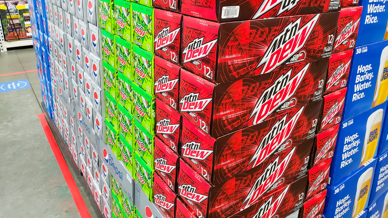 Stacks of cases of soda 