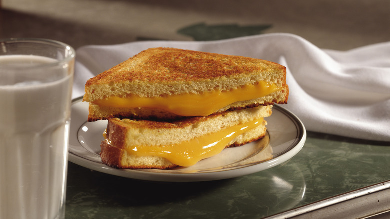 Grilled cheese sandwich and milk