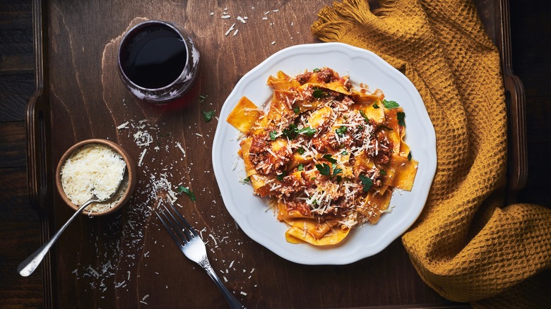 Traditional pasta dish served at an Italian restaurant 