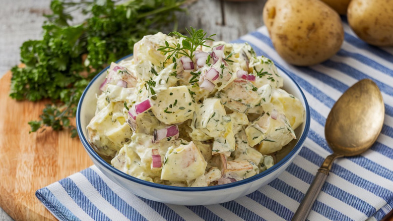 Creamy potato salad in a bowl
