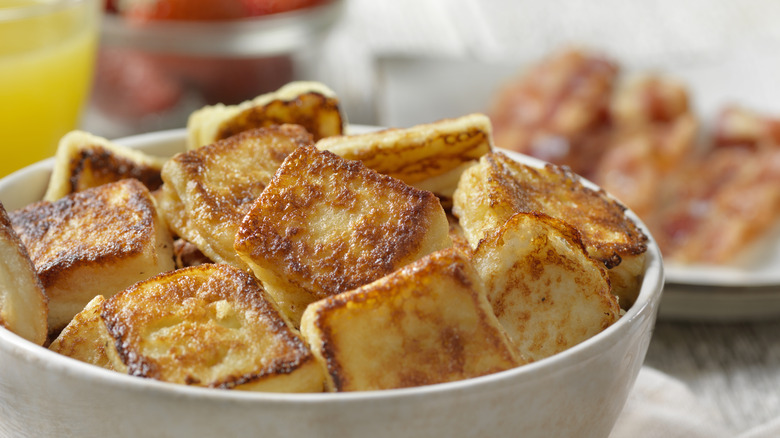 French toast squares in bowl