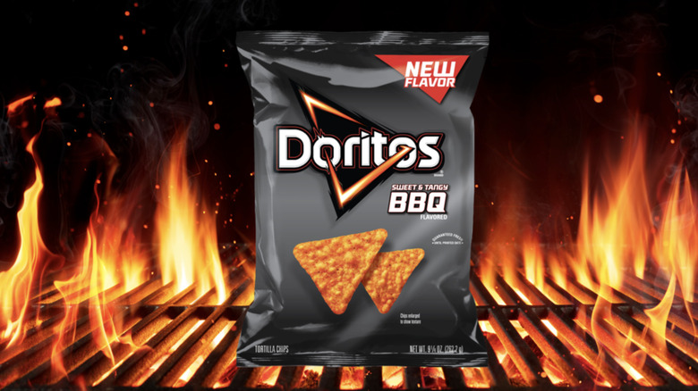 bag of Sweet & Tangy BBQ Doritos with flames