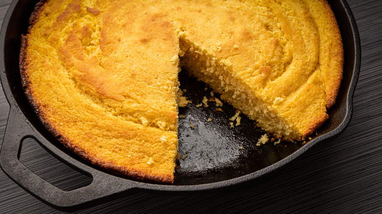 cornbread cooked in cast iron skillet