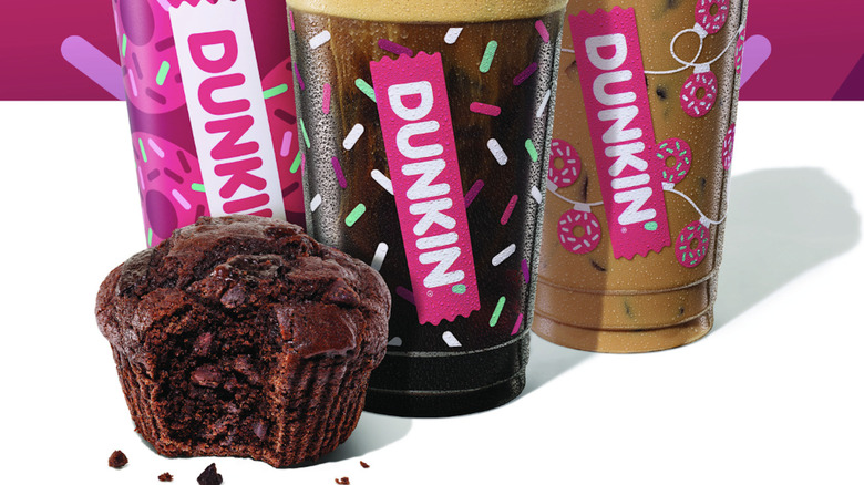 Dunkin' holiday drinks and muffin