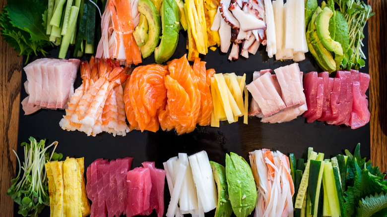 variety of ingredients for temaki sushi