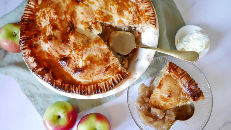 apple pie with slice cut