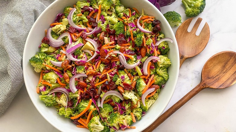 broccoli salad in large white bowl