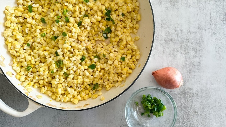 creamed corn topped with chives