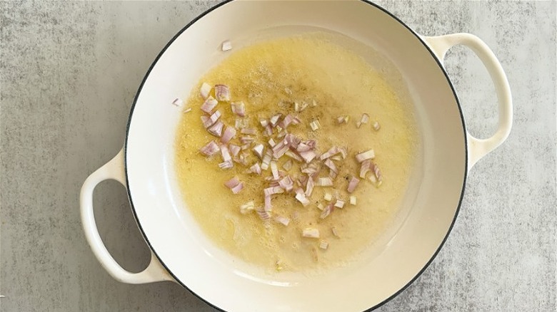 diced shallot in large pot