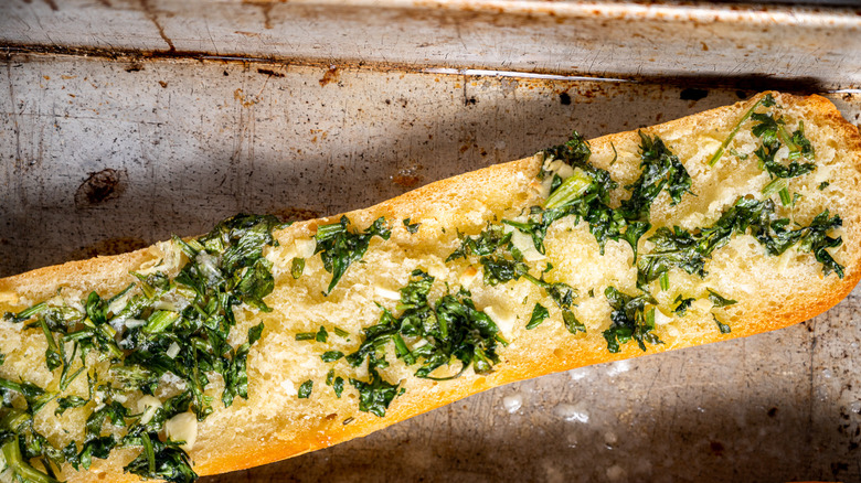 garlic bread on sheet pan 