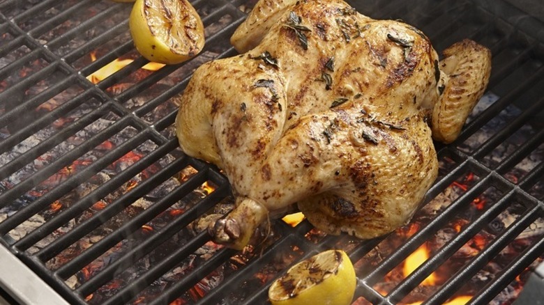 whole chicken on grill